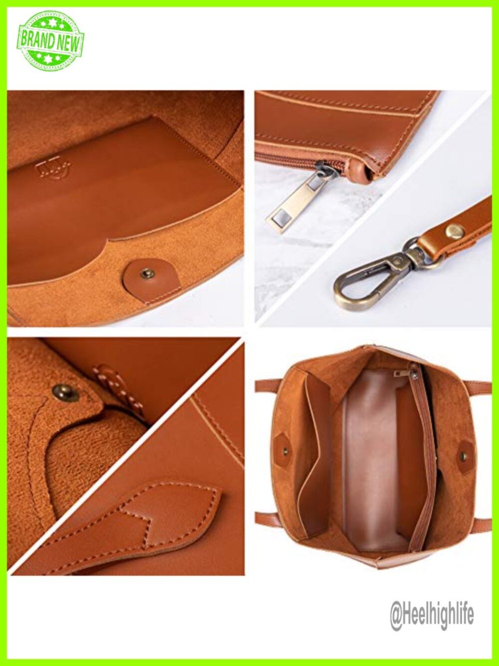 Vegan Leather Tote Bag with Detachable Clutch Snap Keyring - Picture 3 of 6